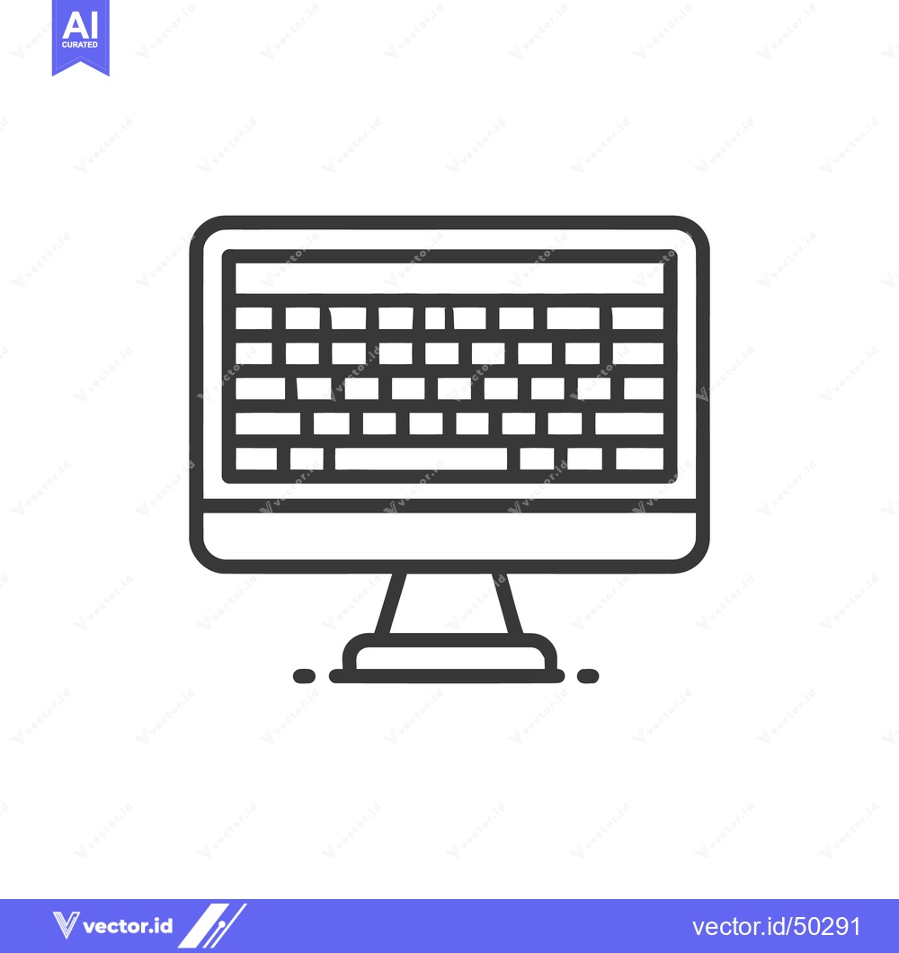 Premium Vector of Minimalist Computer Monitor Icon with Keyboard Display, Outline Style