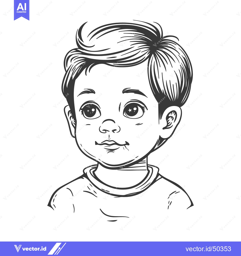 Premium Vector of A black and white sketch portrait of a young child