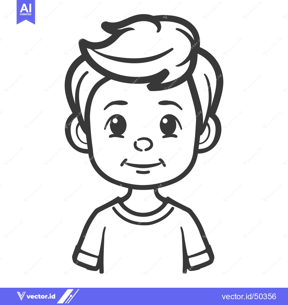 Premium Vector dari A Simple Black and White Cartoon Portrait of a Young Boy