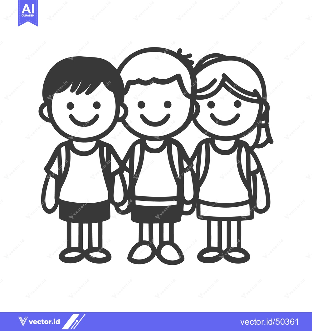 Premium Vector of Three smiling children standing close together in a group