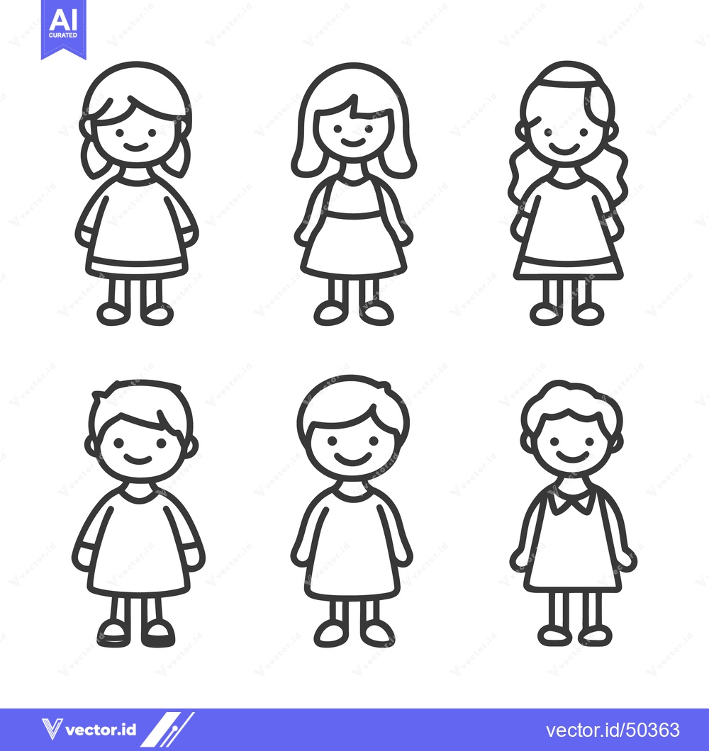 Premium Vector of Line drawing illustrations of six different young children