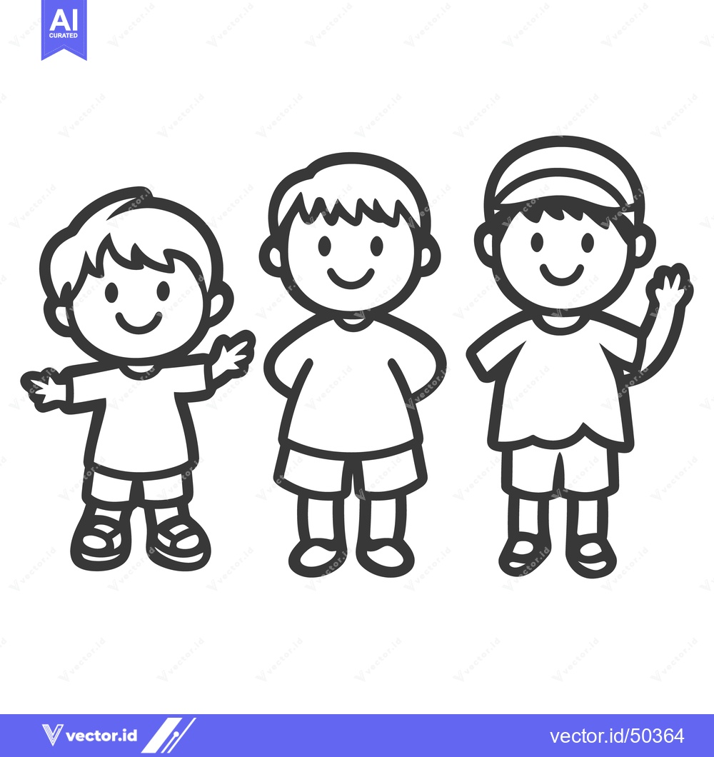 Premium Vector dari Three smiling children standing side by side in line art