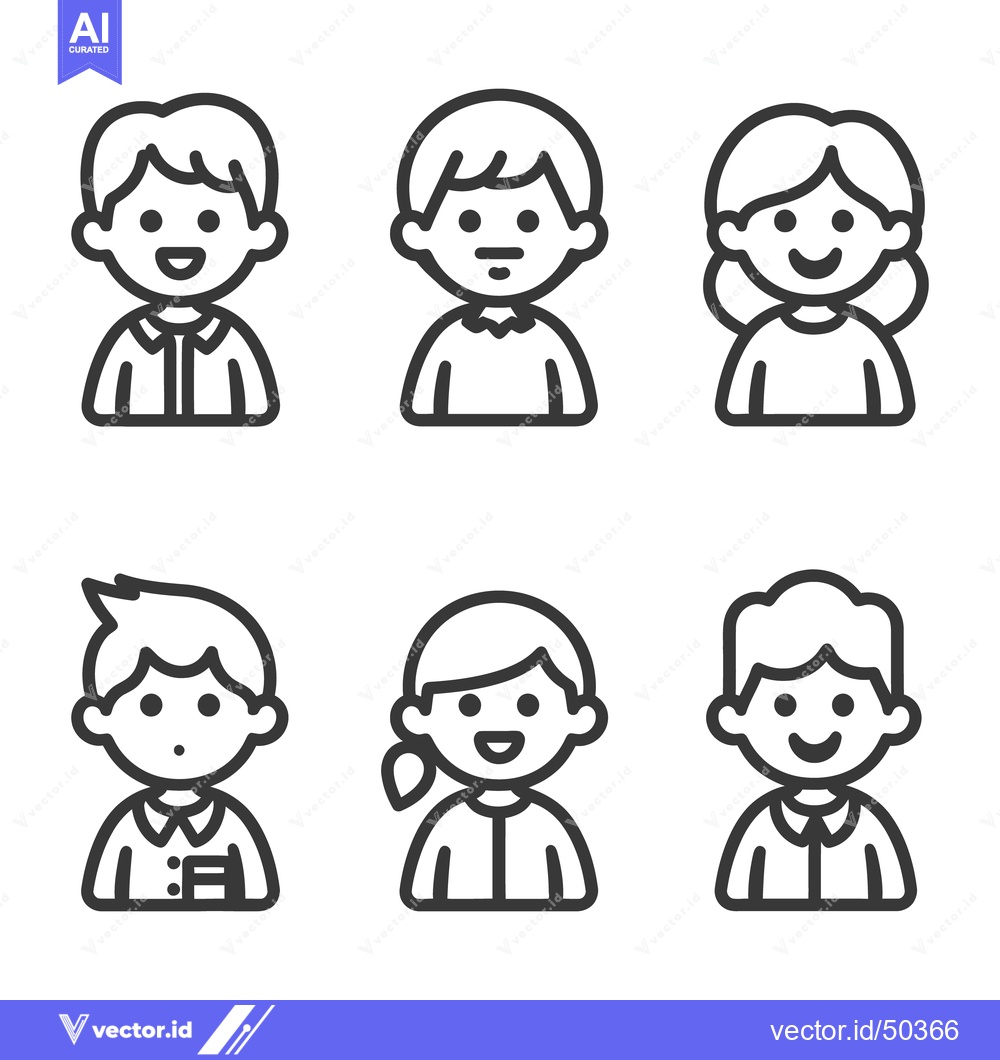 Premium Vector dari Line drawing illustrations depicting various smiling human faces with