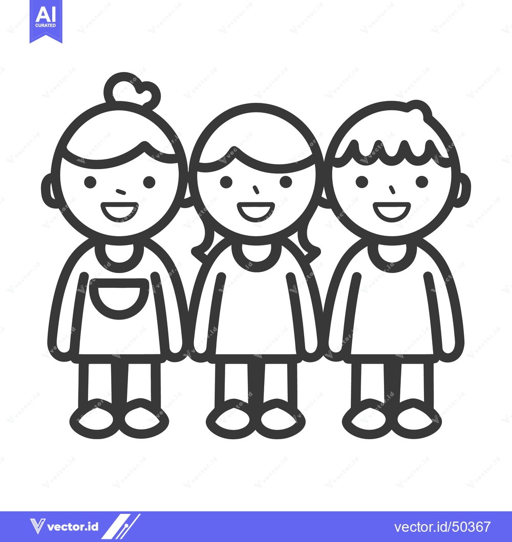 Premium Vector dari Three smiling cartoon children standing closely together and holding h