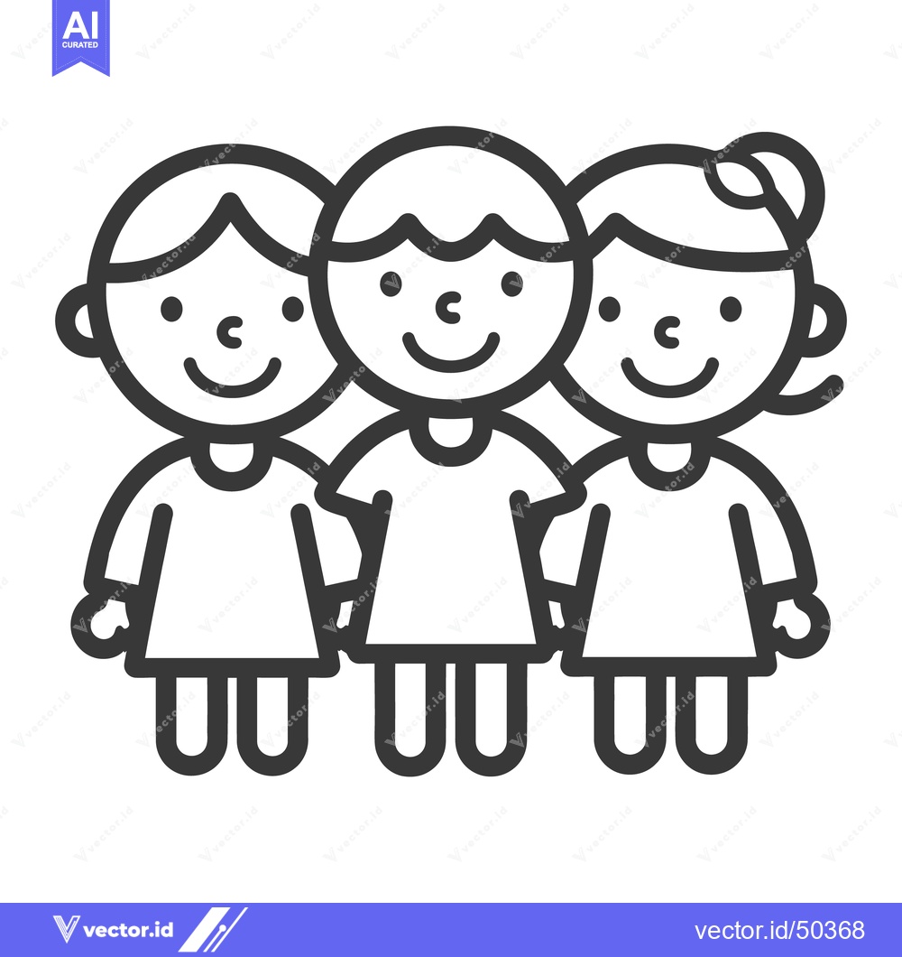 Premium Vector of Three smiling children stand together with their arms at their sides