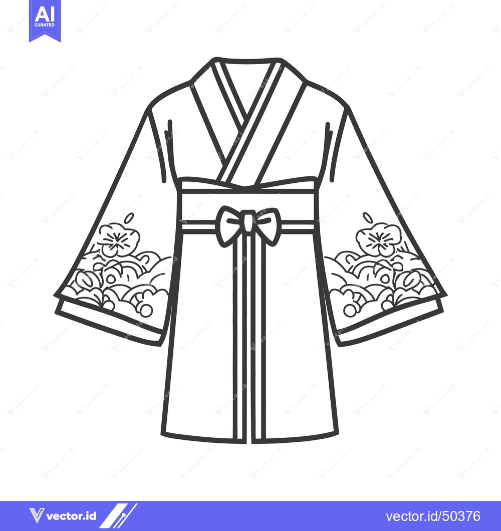 Premium Vector dari Simple line drawing of a traditional robe with floral embellishments
