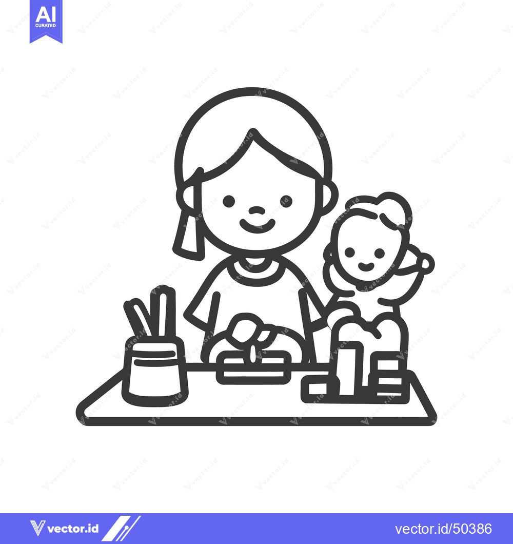 Premium Vector of A young person crafting a sculpture at a work table