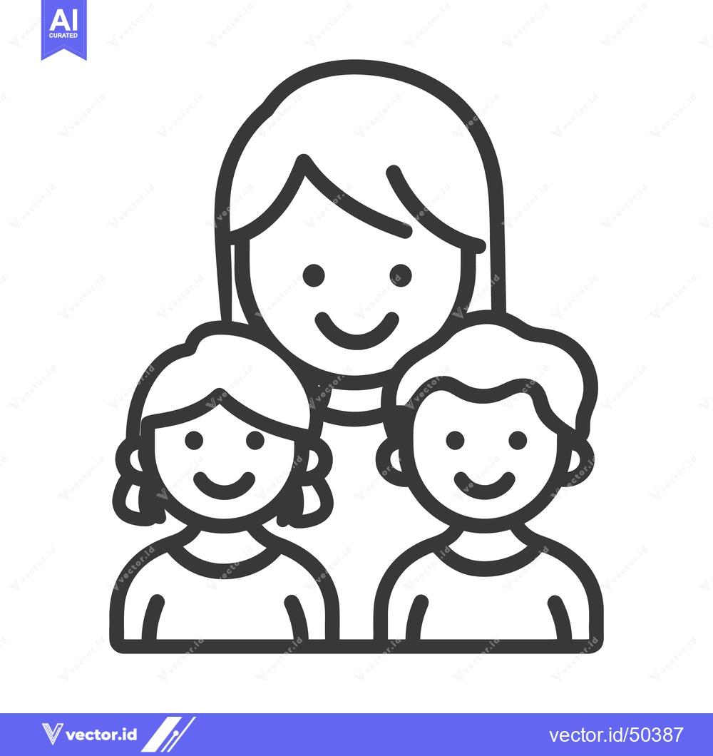 Premium Vector of A smiling mother stands with her two happy children