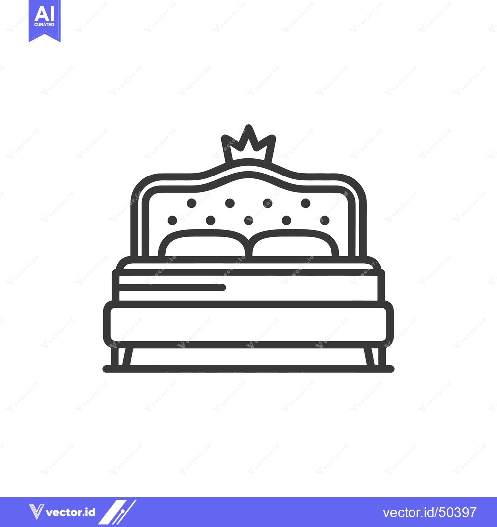 Premium Vector dari Royal Bed Icon: Luxurious Design with Crown Detail, Minimalist Style