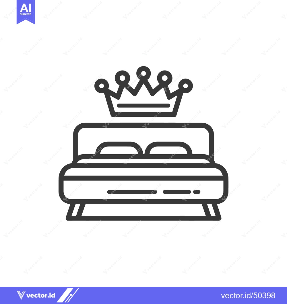 Premium Vector of Royal Bed Icon: Minimalist Line Art of a Crowned Bed for Luxury Sleep