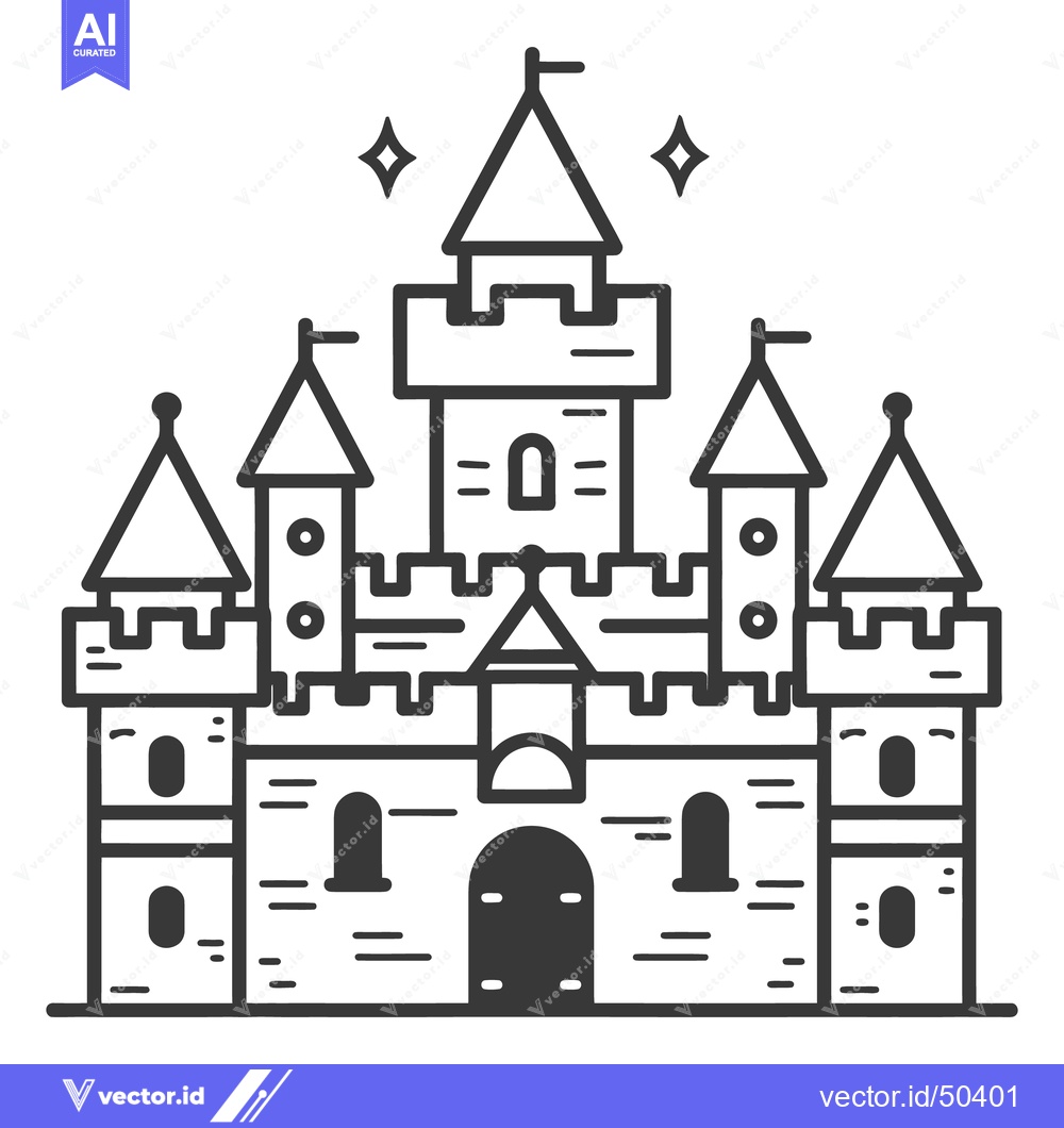 Premium Vector of A detailed black and white illustration depicting a fantasy castle