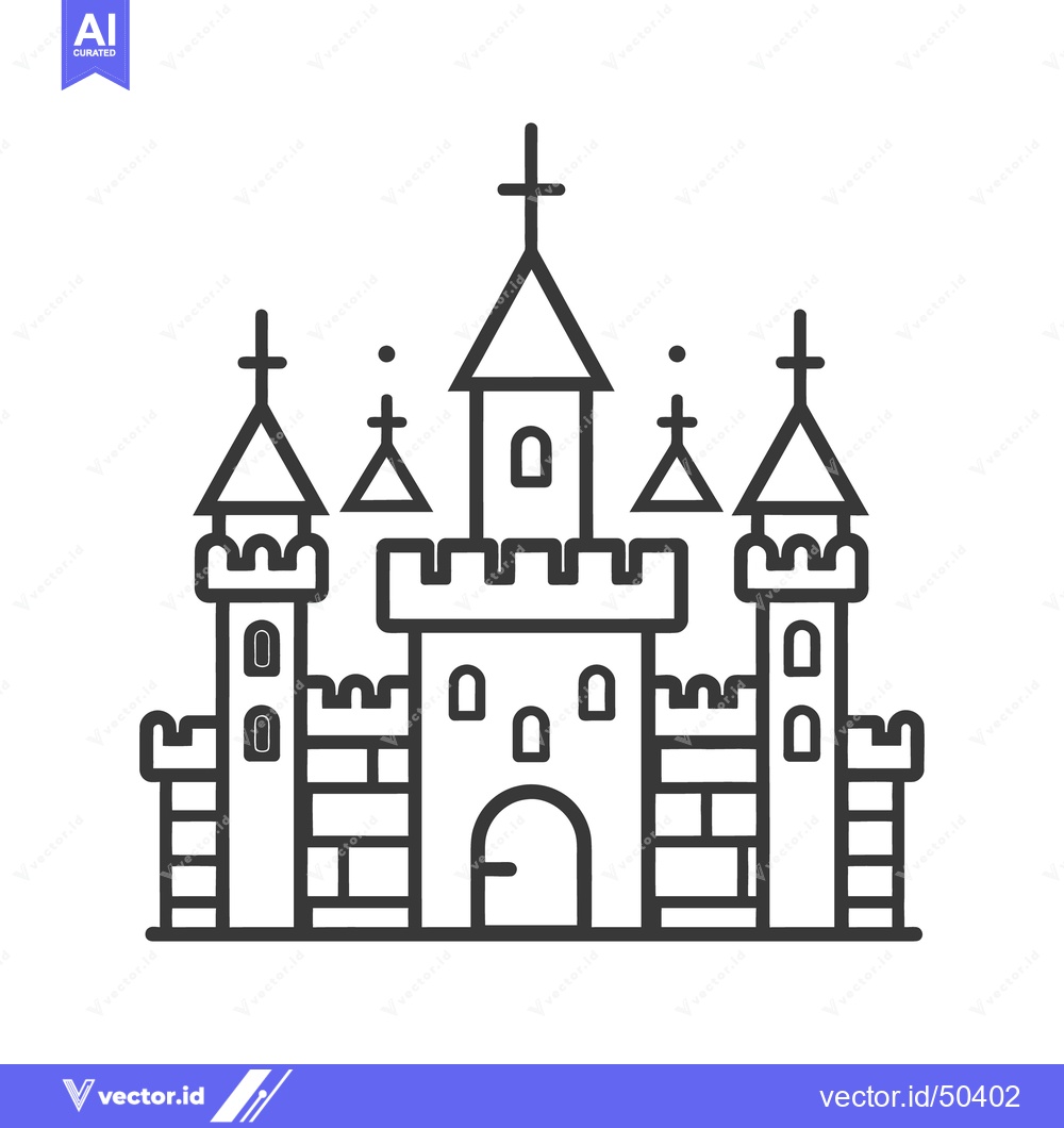 Premium Vector dari A simple monochrome line drawing showing a medieval castle design