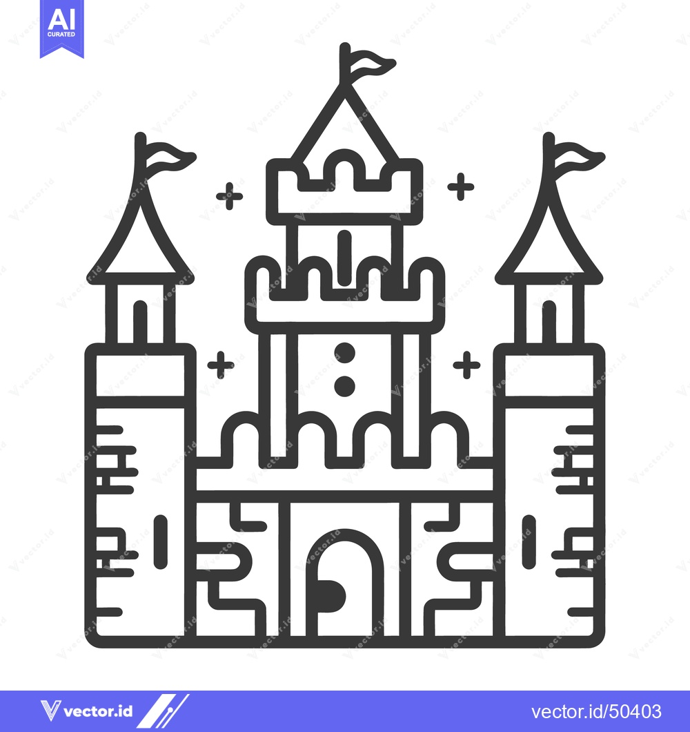 Premium Vector dari A simple illustration of a medieval fortress with flags atop turrets