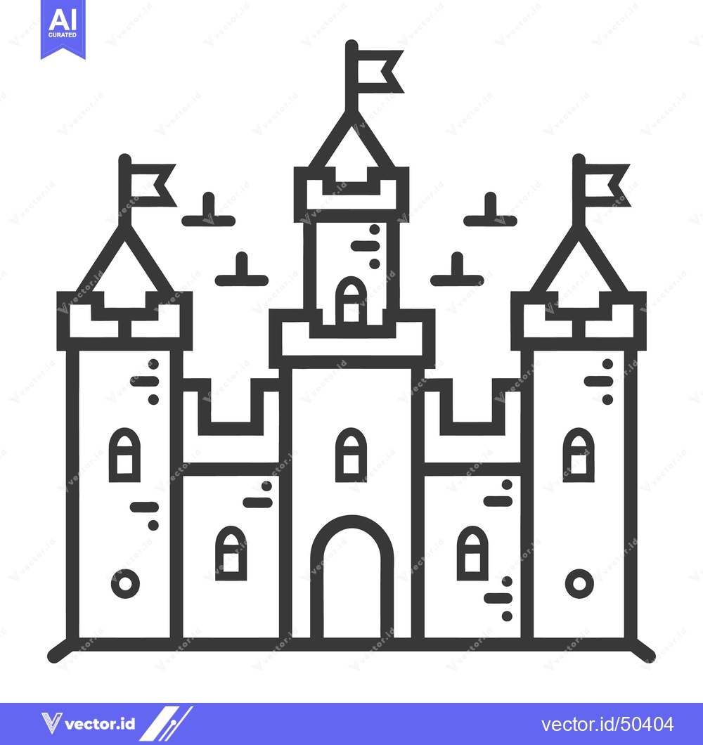 Premium Vector dari Simple outline illustration of a medieval castle with flags and towers