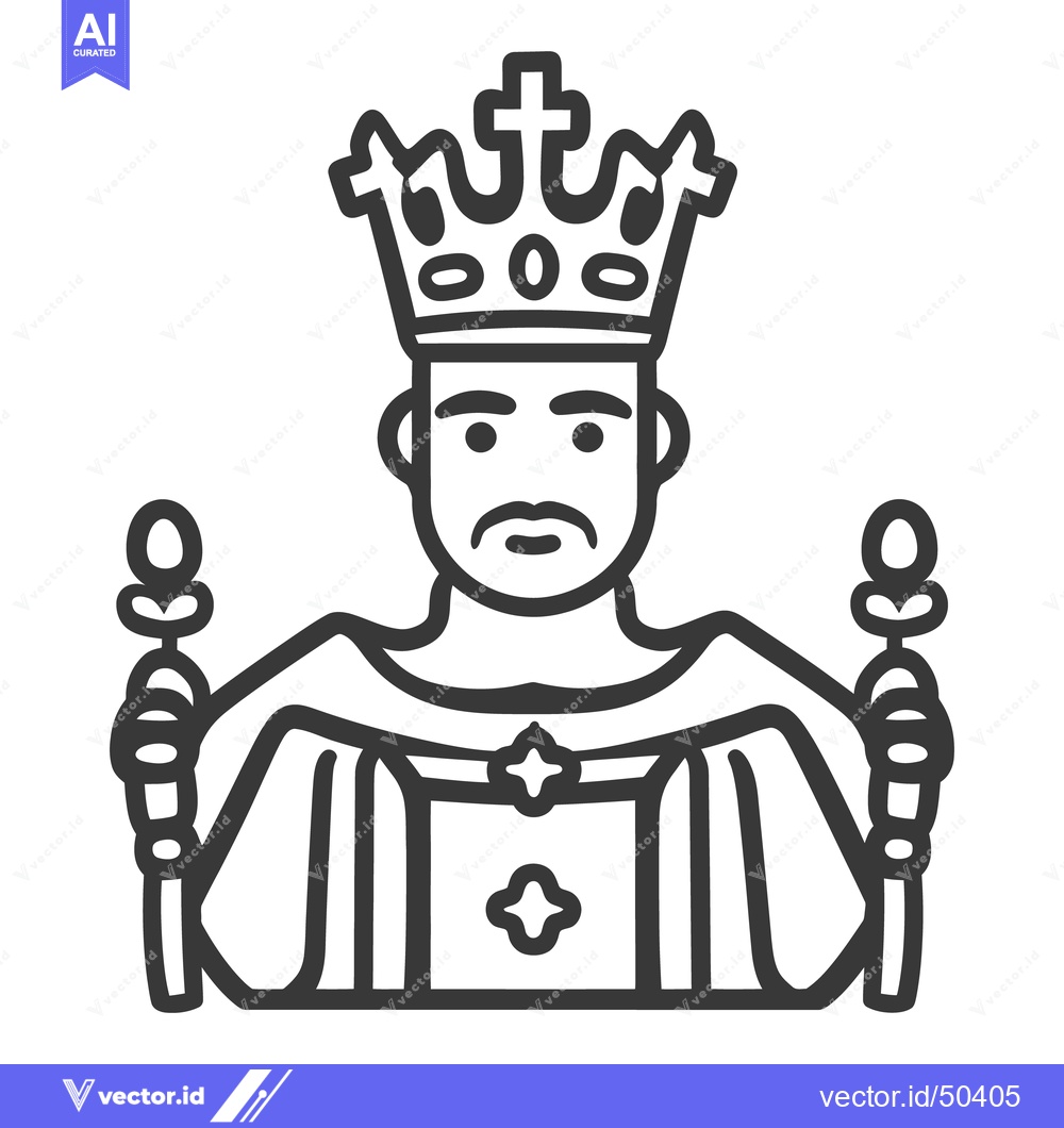 Premium Vector of A regal male figure wearing a crown and holding staves