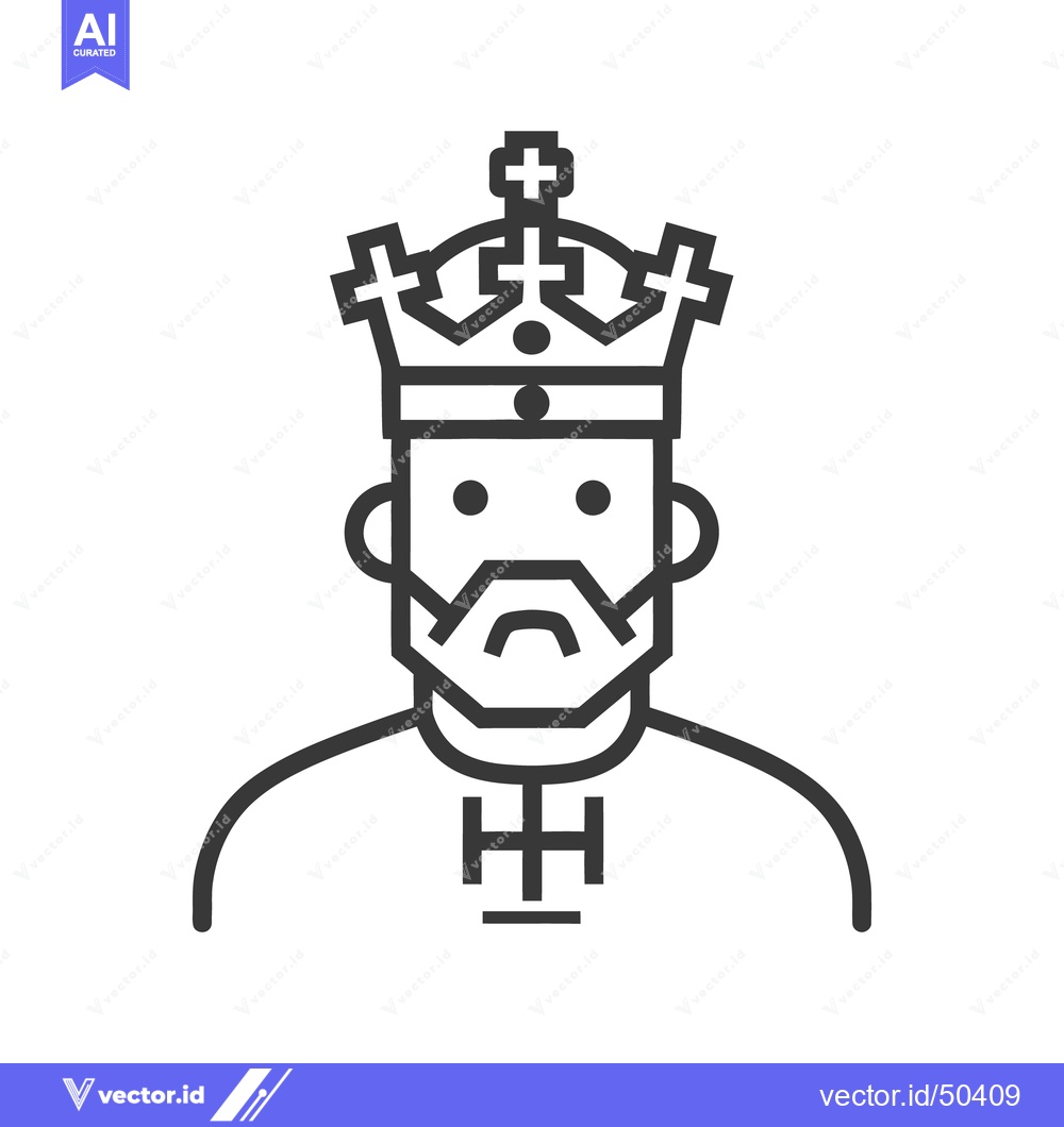 Premium Vector of A stylized linear portrait depicting a regal monarch wearing a crown
