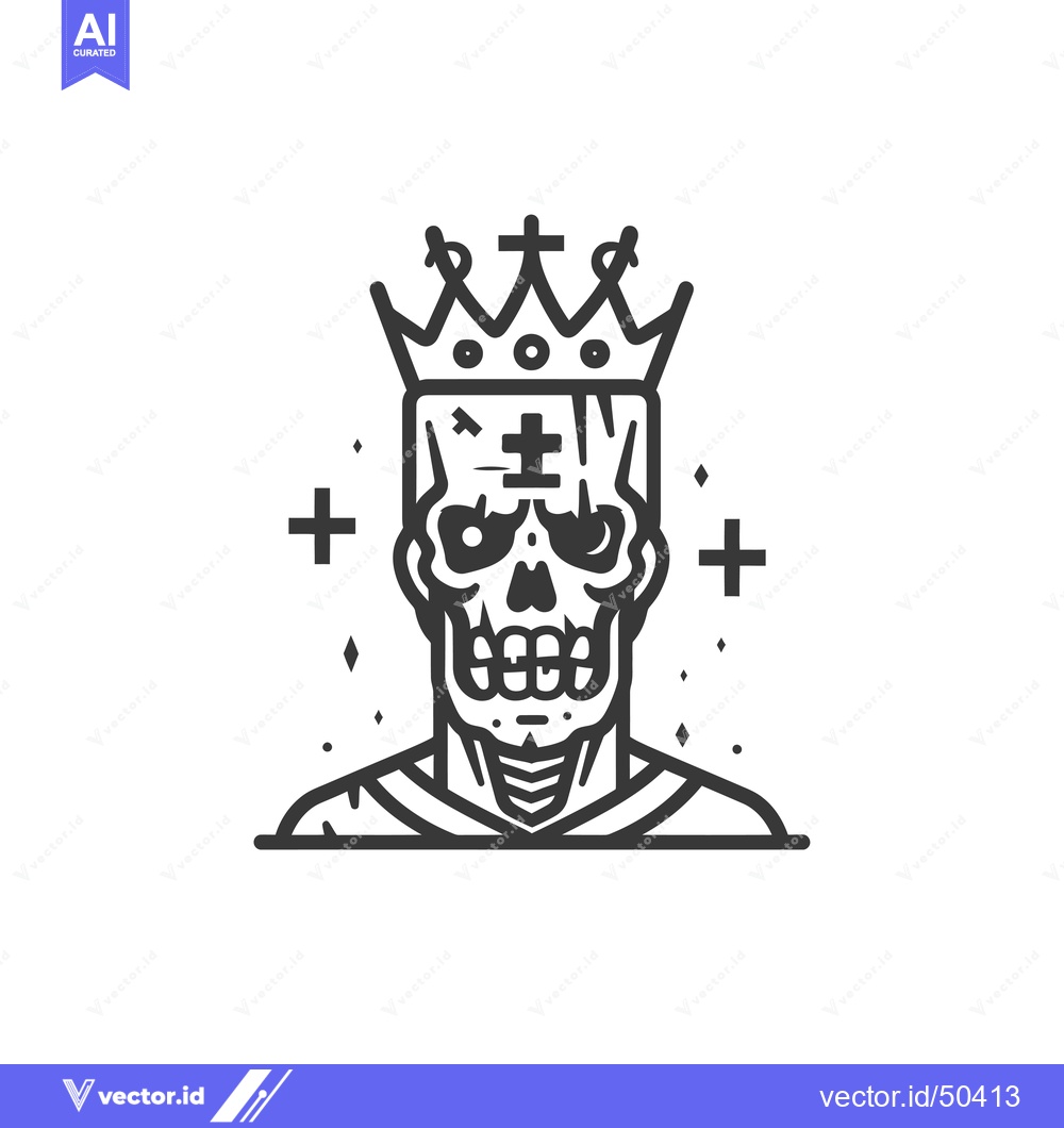 Premium Vector of King Skull Wearing a Crown with a Cross on His Forehead