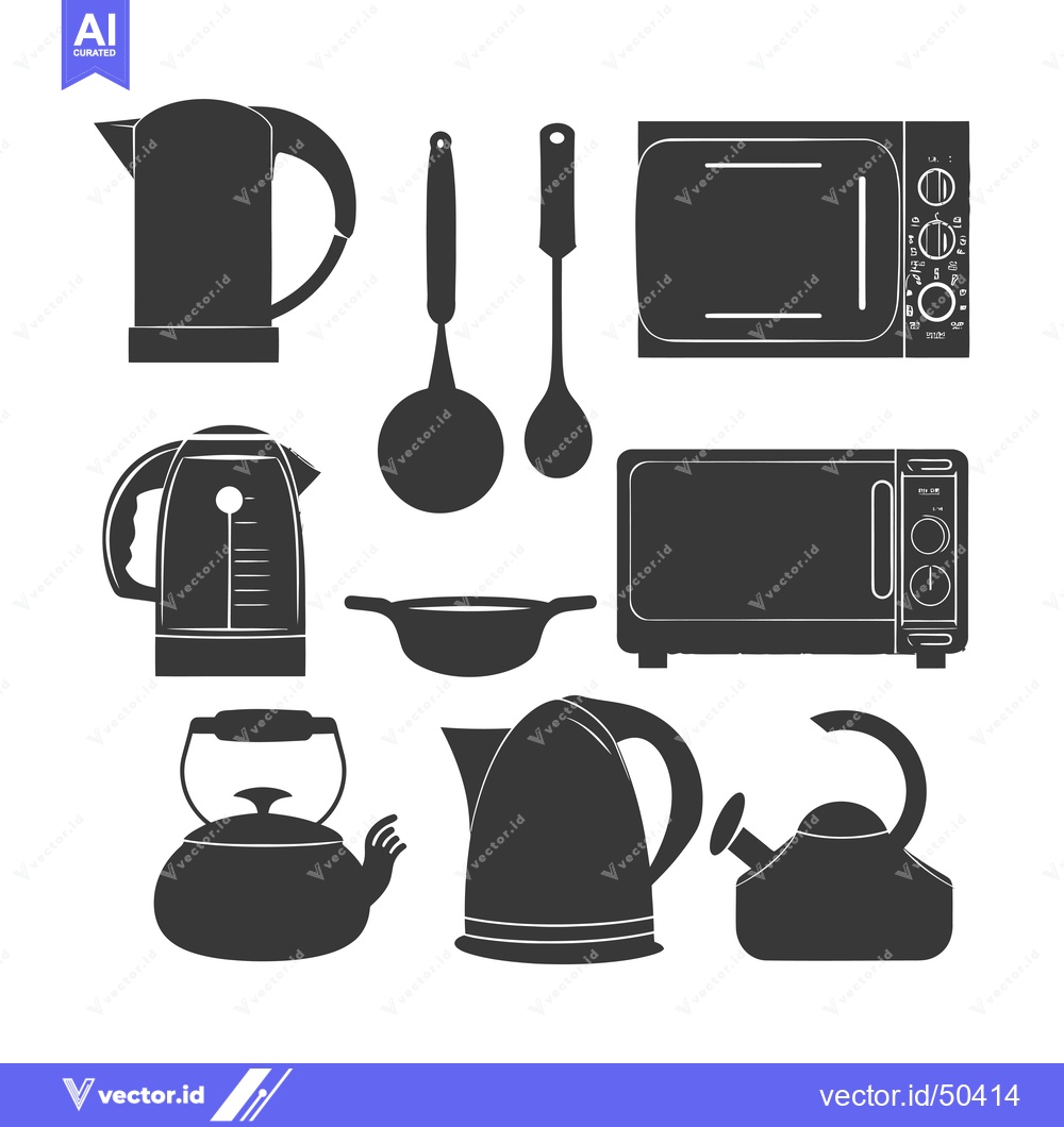 Premium Vector of Kitchen and Cooking Appliances Silhouette Icons Set