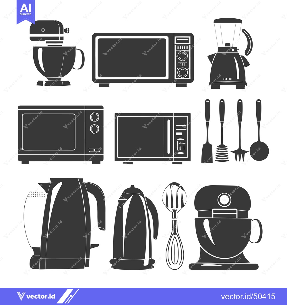 Premium Vector dari Kitchen Appliances and Utensils in Silhouette