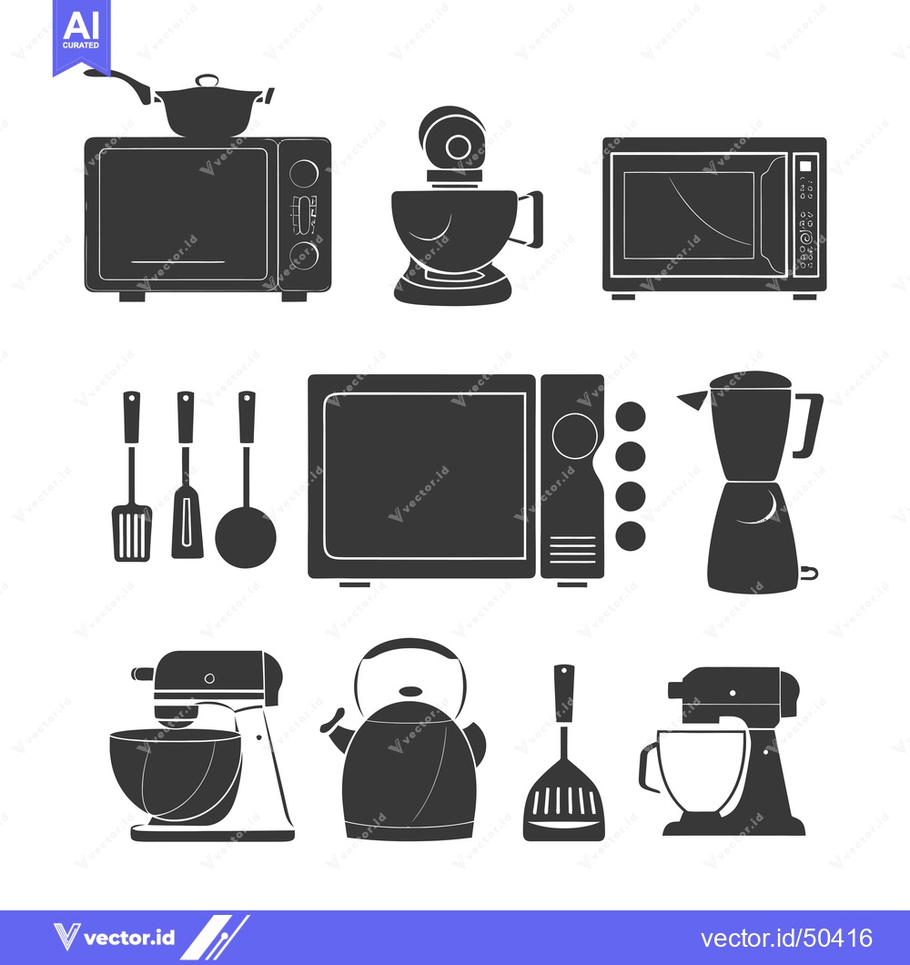 Premium Vector dari Kitchen Appliances and Utensils in Silhouette