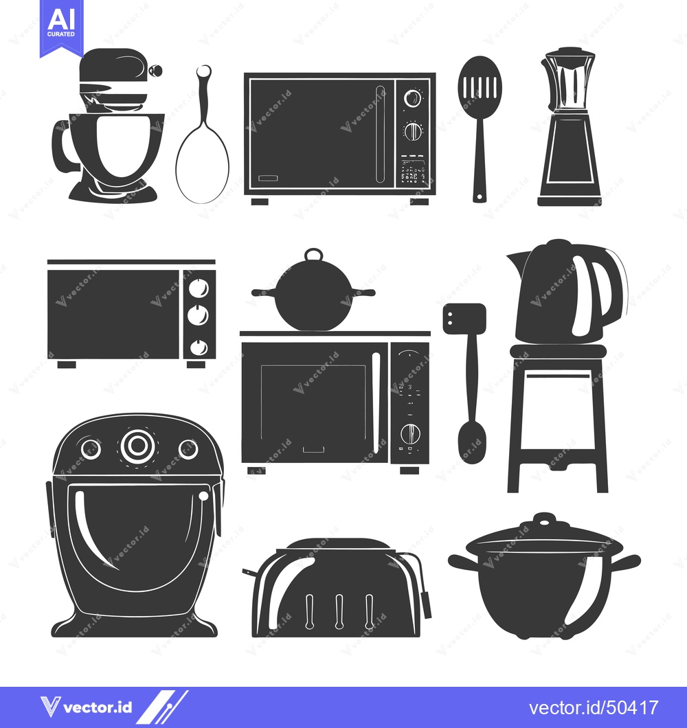 Premium Vector of Kitchen Appliances and Utensils Silhouette Icons