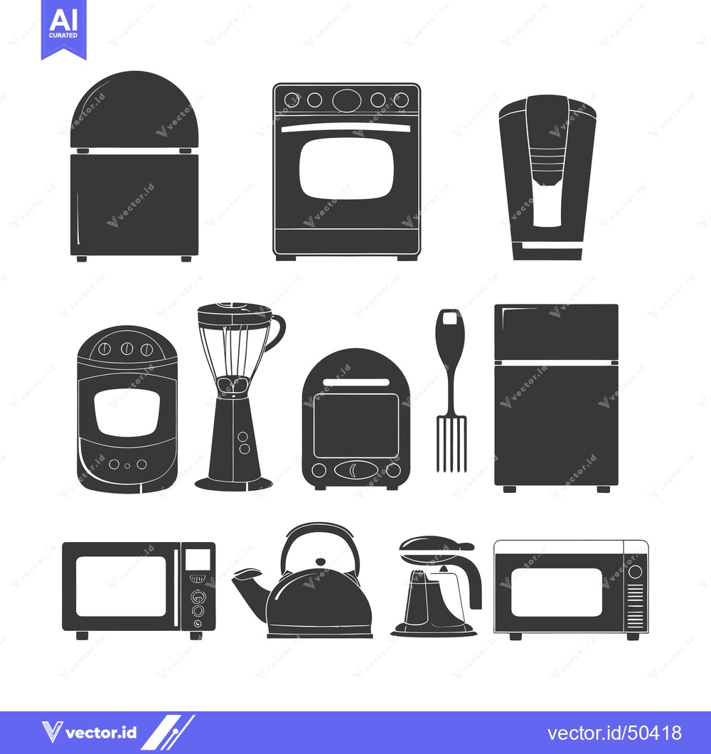 Premium Vector of Kitchen Appliances and Utensils Silhouettes
