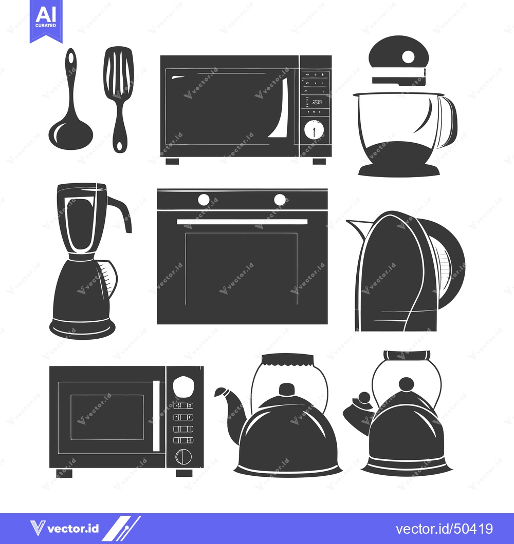 Premium Vector dari Kitchen Appliances and Utensils Silhouettes
