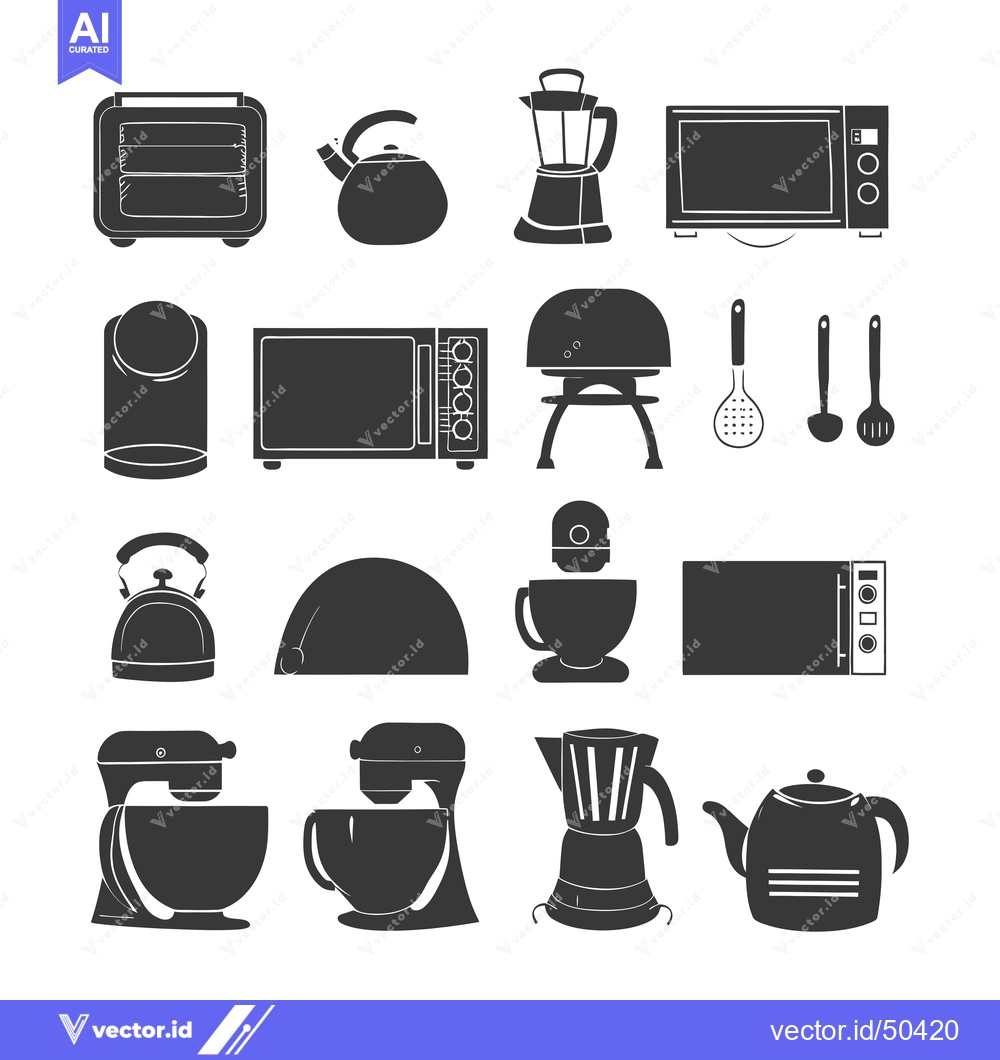 Premium Vector of Kitchen Appliances and Utensils Silhouettes