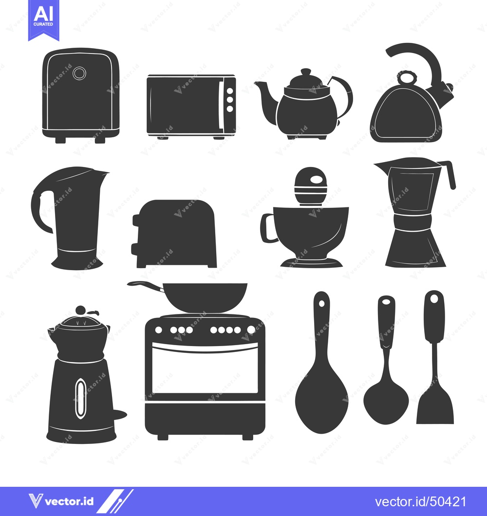 Premium Vector of Kitchen Appliances and Utensils Silhouettes