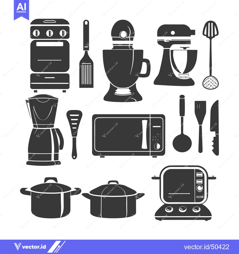 Premium Vector dari Kitchen Appliances and Utensils Silhouettes