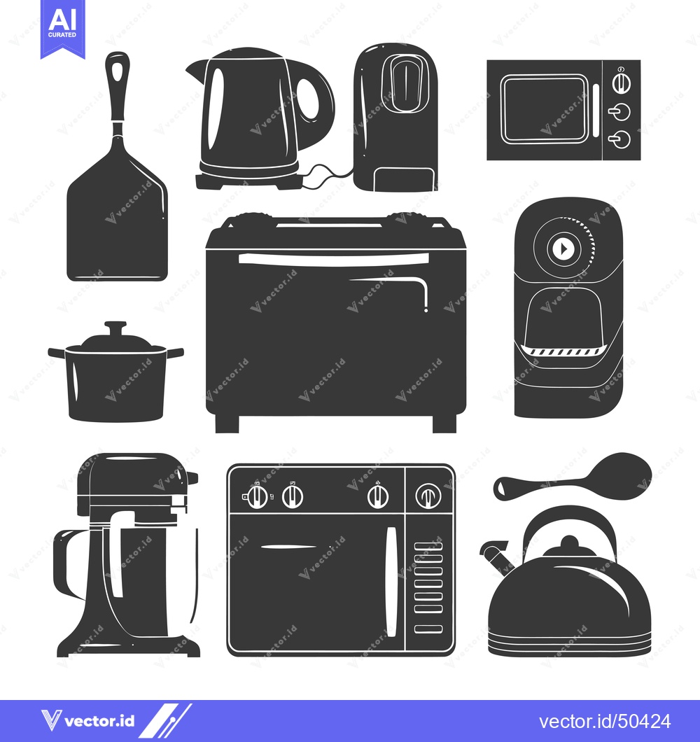 Premium Vector dari Kitchen Appliances and Utensils Silhouette Set