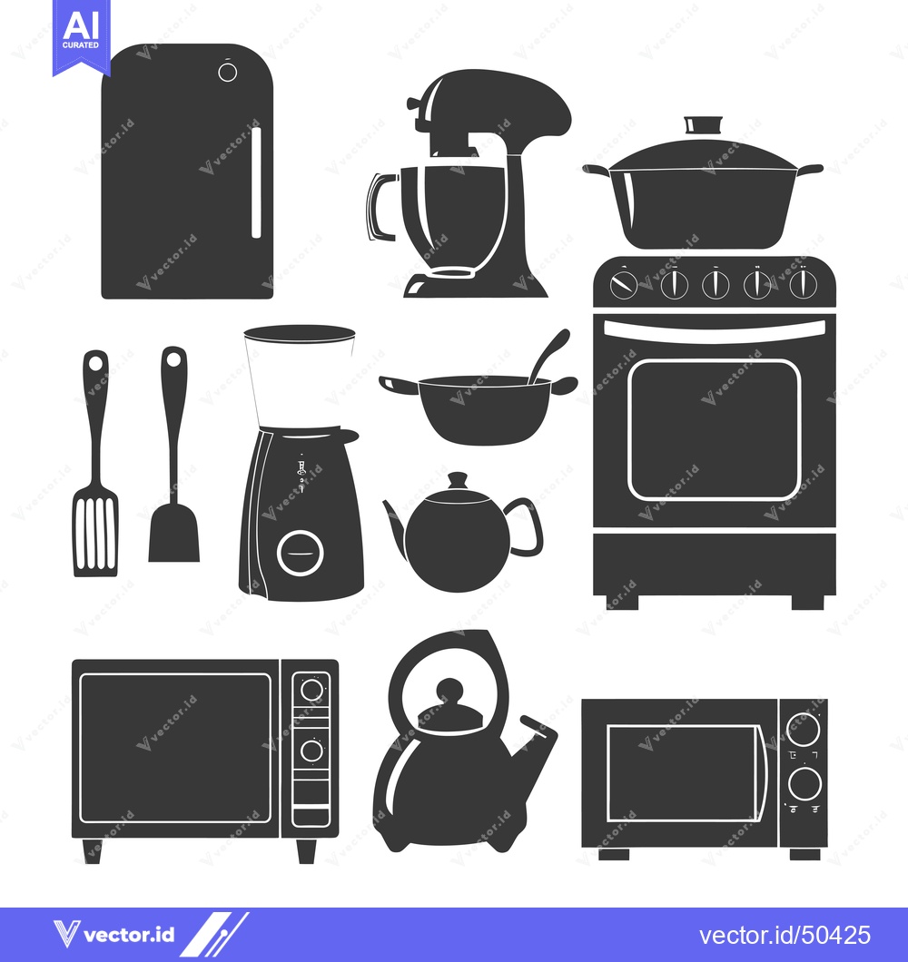 Premium Vector dari Kitchen Appliances and Utensils Silhouette Set