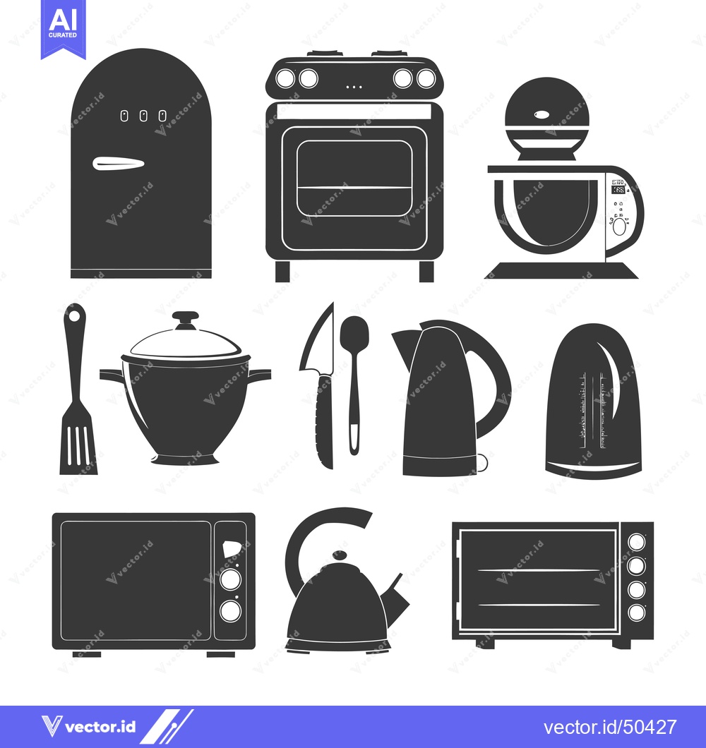 Premium Vector of Kitchen Appliances Set in Silhouettes