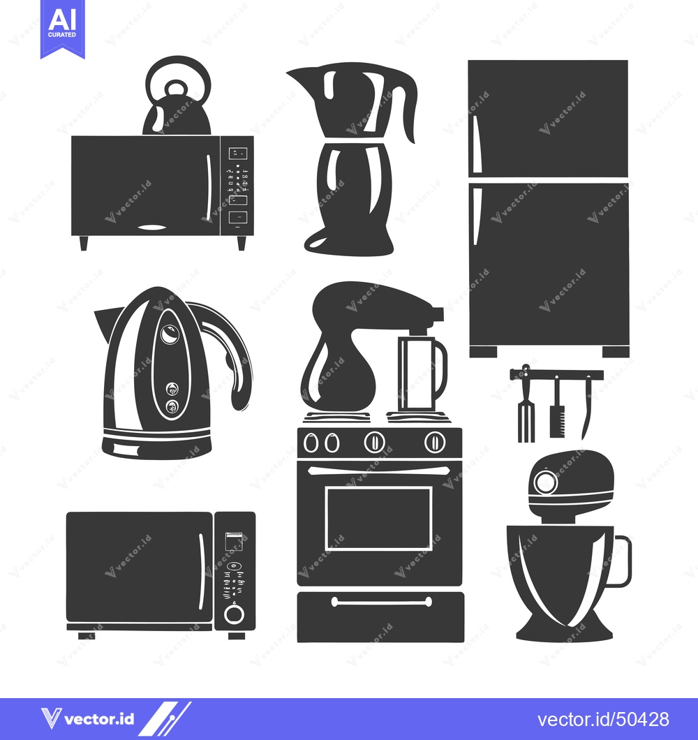 Premium Vector dari Kitchen Appliances Set: Microwave, Oven, Kettle, Coffee Pot, Blender,
