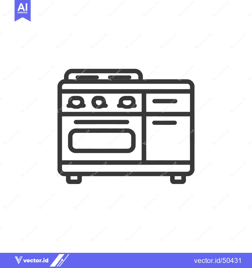 Premium Vector dari Minimalist Line Art: Vintage Kitchen Stove with Oven and Storage