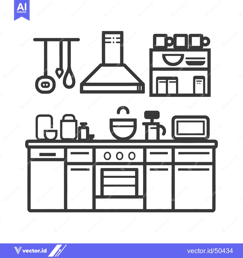 Premium Vector of An illustrative black and white kitchen design with various cooking to