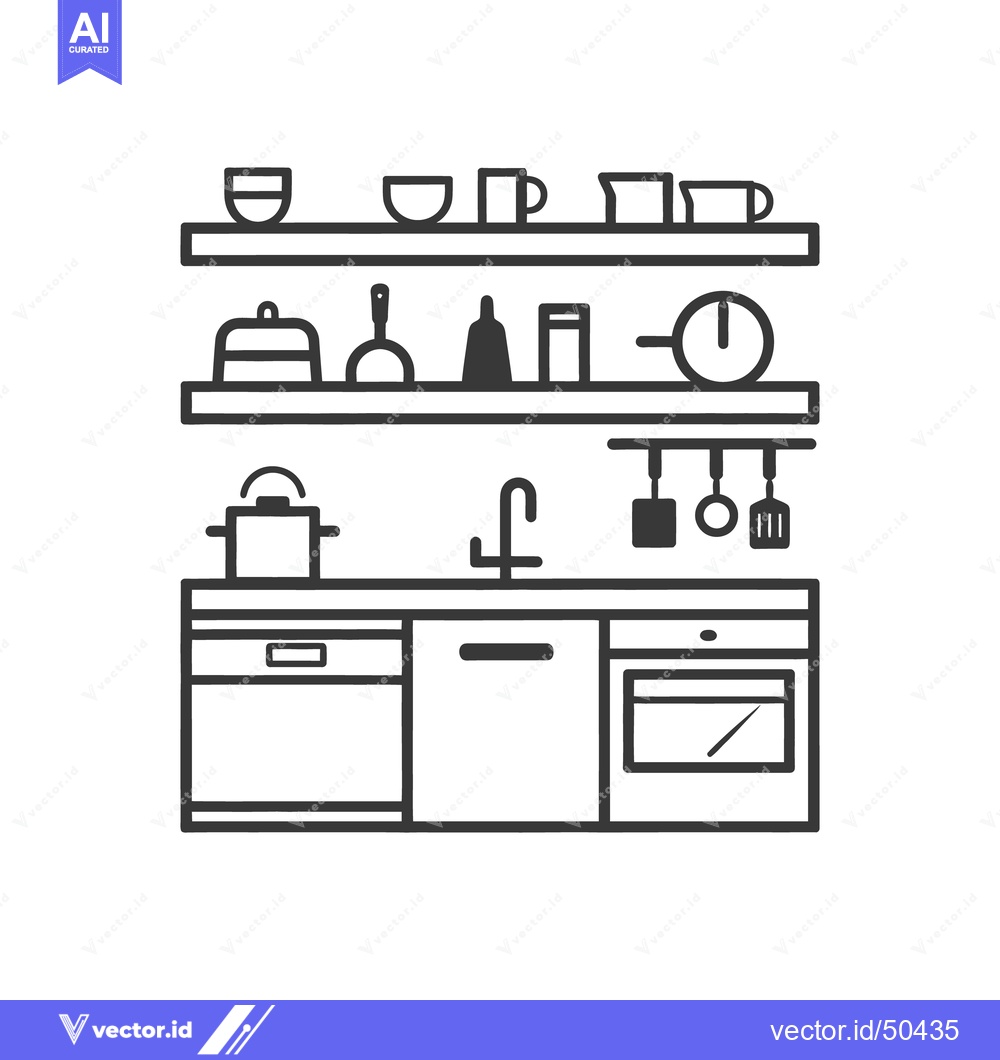 Premium Vector dari A simple vector illustration depicting a kitchen with various utensils