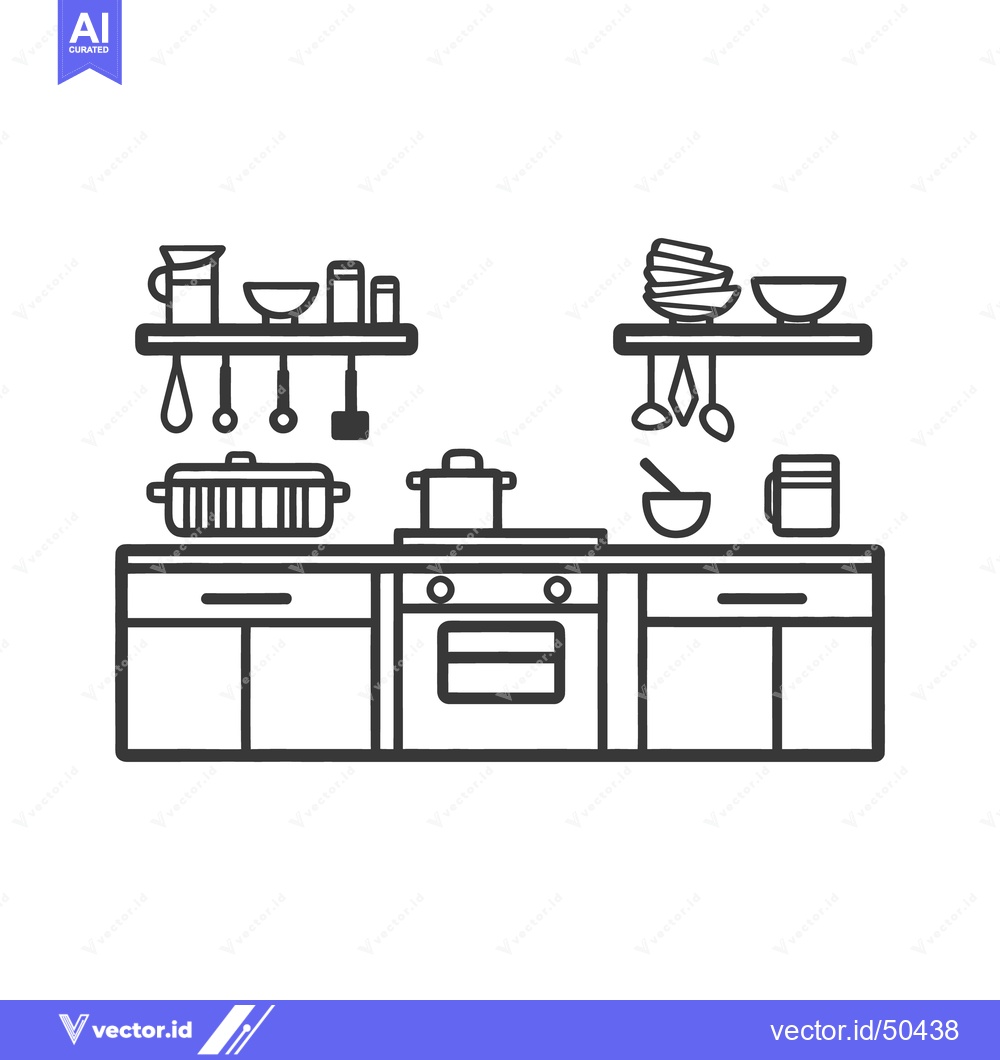 Premium Vector of A simple outlined illustration of a modern kitchen scene