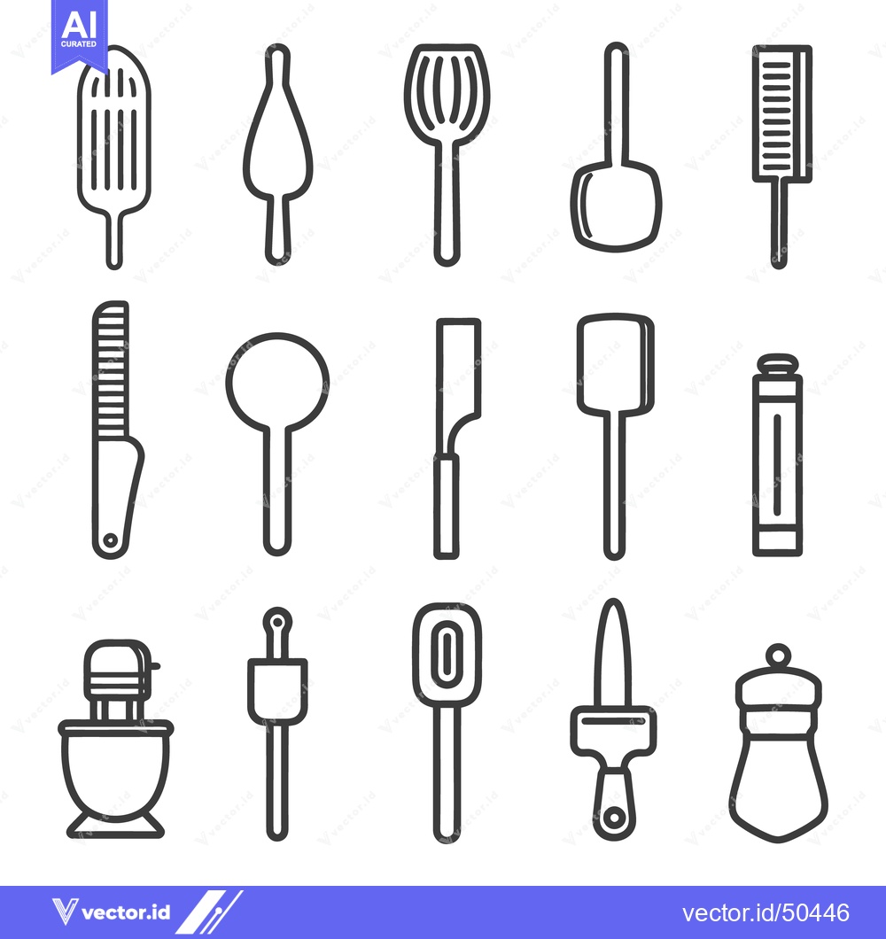 Premium Vector dari Various minimalist line art illustrations of kitchen utensils and tool