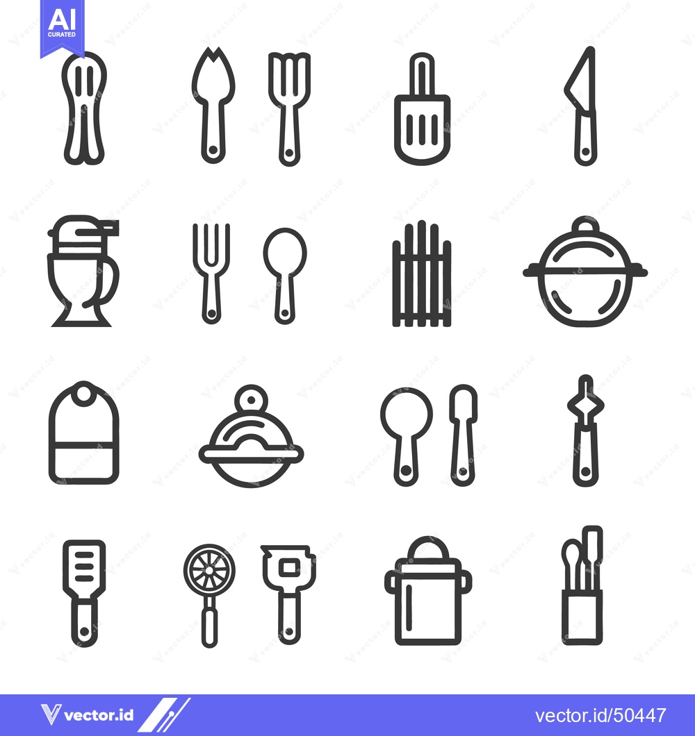 Premium Vector dari Simple line art icons representing various kitchen cooking utensils