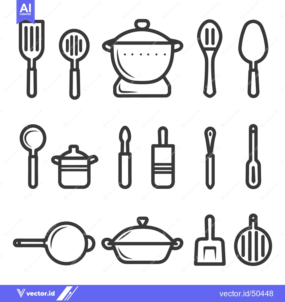 Premium Vector of Black and white outline illustrations of cooking utensils and cookware