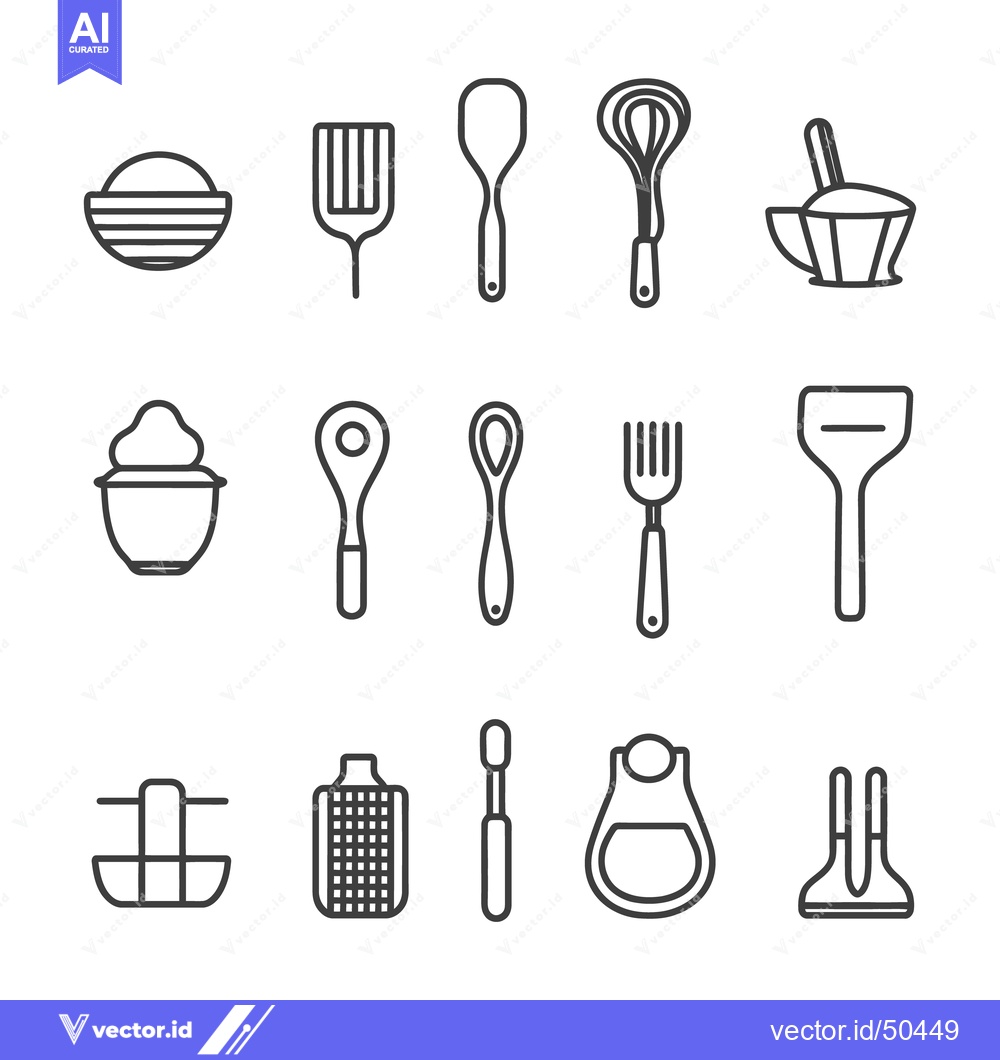 Premium Vector dari Simple black and white illustrations of various kitchen utensils for c