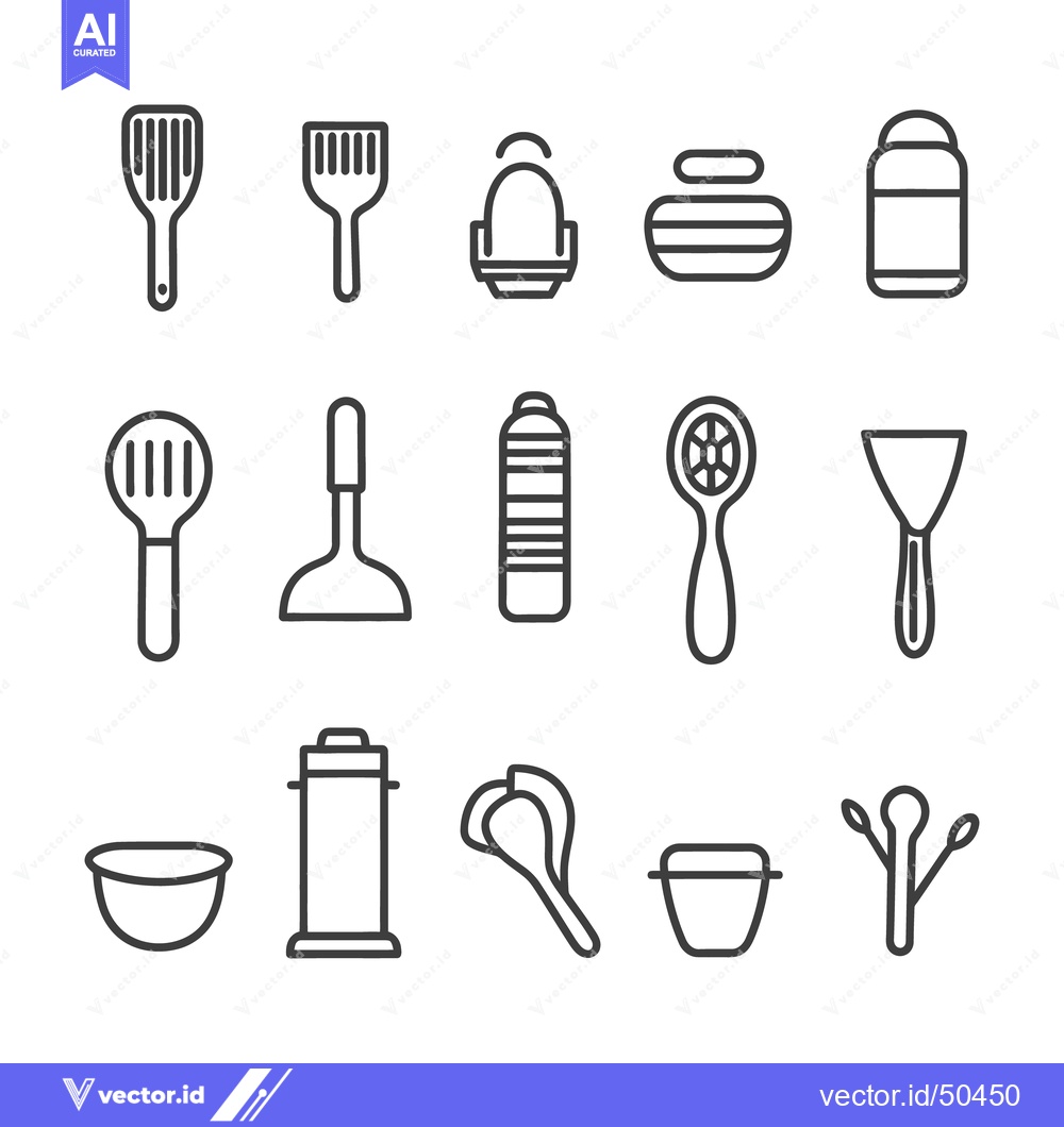 Premium Vector dari Outlined Kitchen Utensils and Tools Presented in Simple Line Drawings