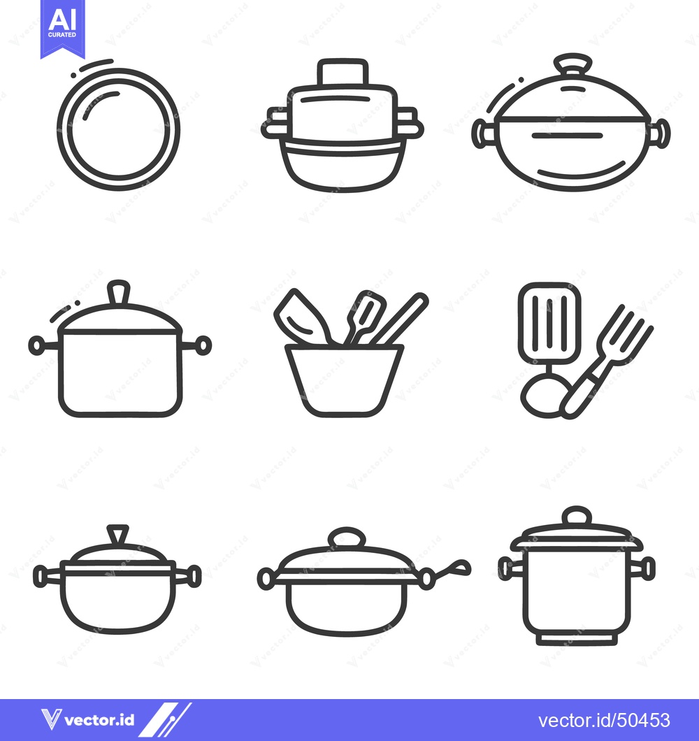 Premium Vector dari Simple line art depictions of cooking utensils and cookware