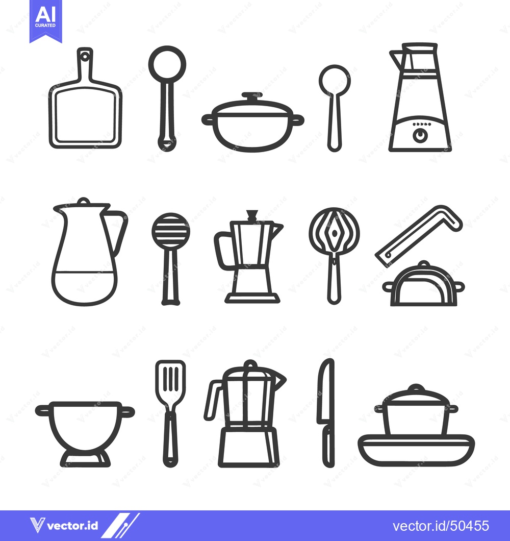 Premium Vector dari Simple monochrome drawings illustrating kitchen utensils and cookware