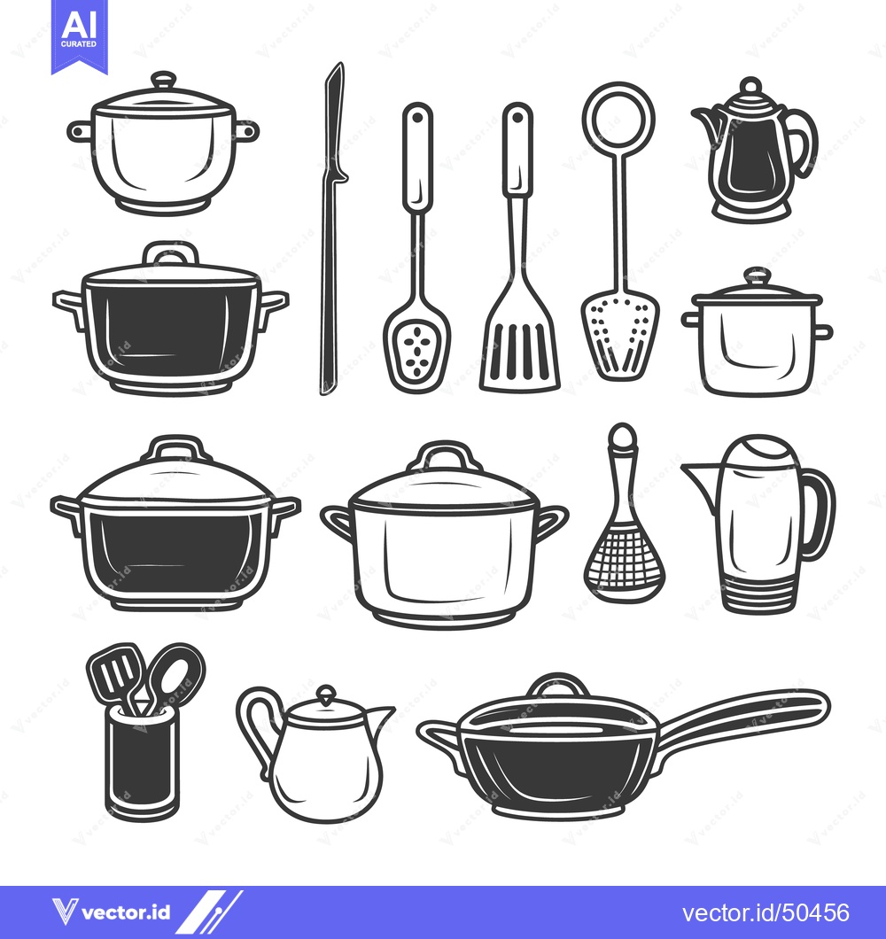 Premium Vector dari Monochrome drawings depicting various culinary utensils and cookware i