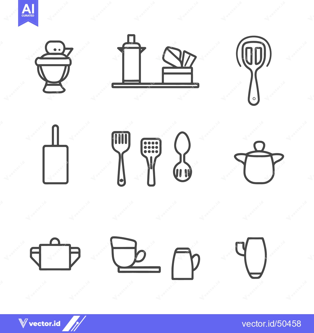 Premium Vector dari Various line art illustrations depicting diverse kitchen utensils and