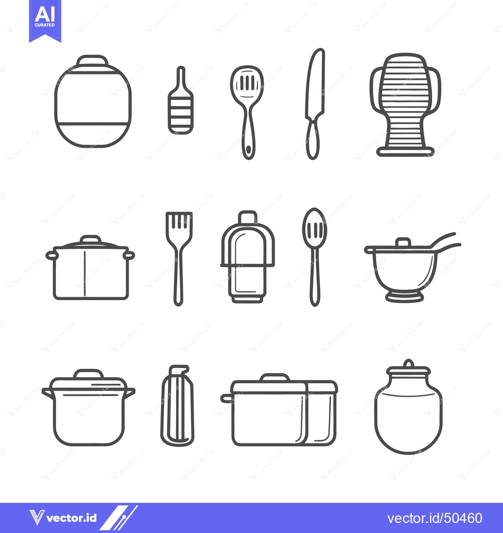 Premium Vector of Kitchen Utensil Icons Displayed In Organized Rows And Columns