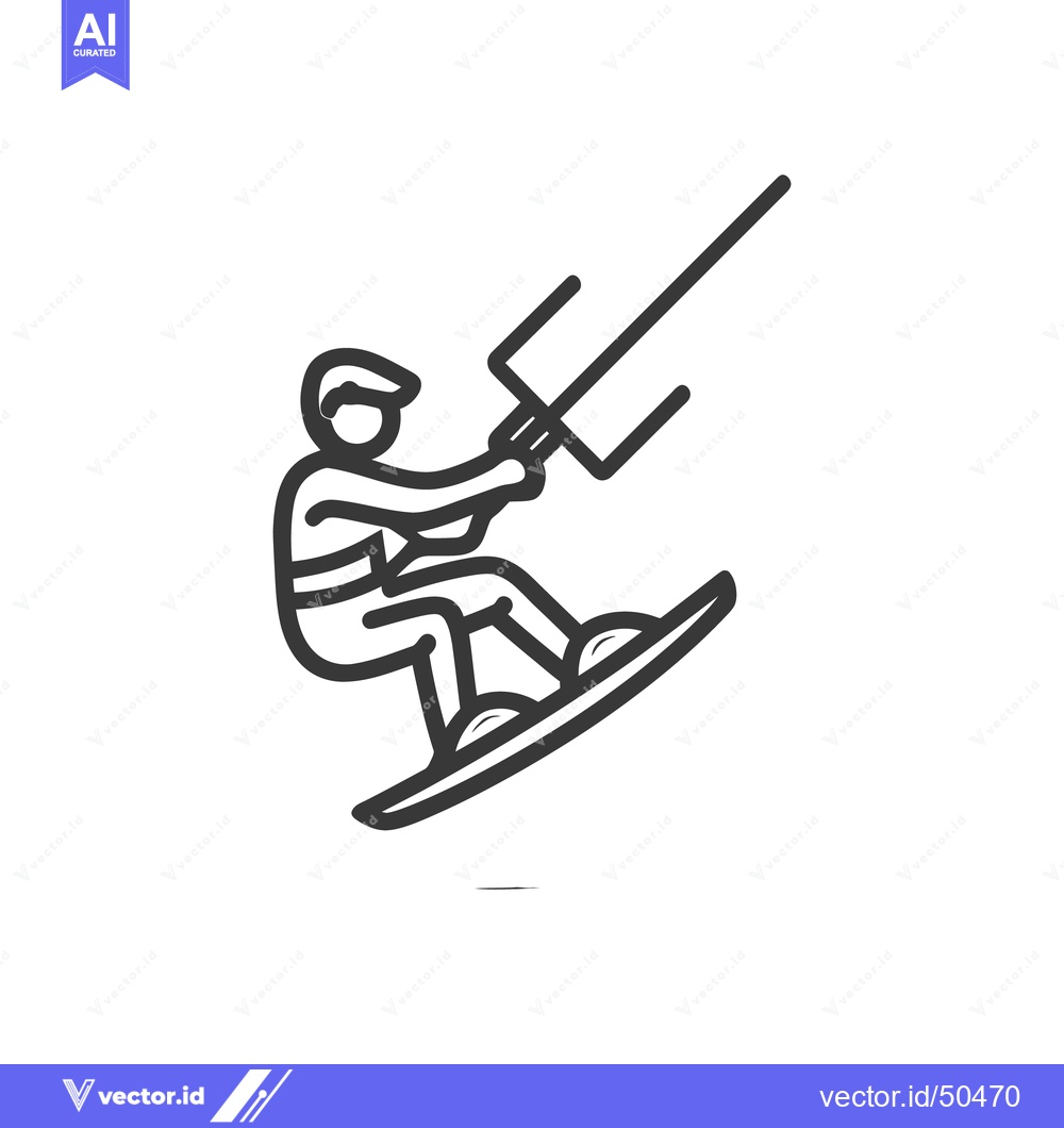 Premium Vector of Kitesurfer Icon: Minimalist Line Art of Water Sport Activity