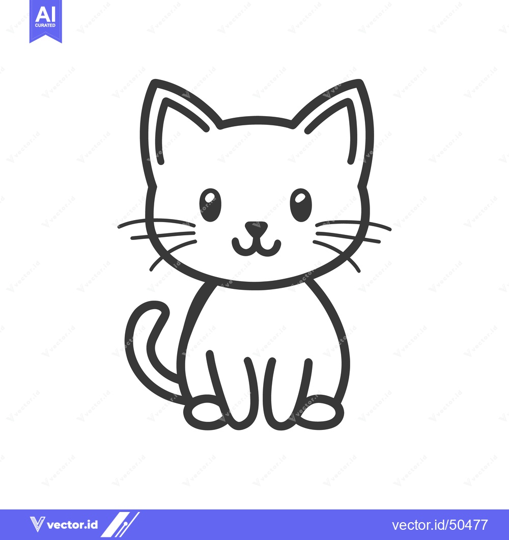 Premium Vector dari A cute black and white illustration of a small seated feline